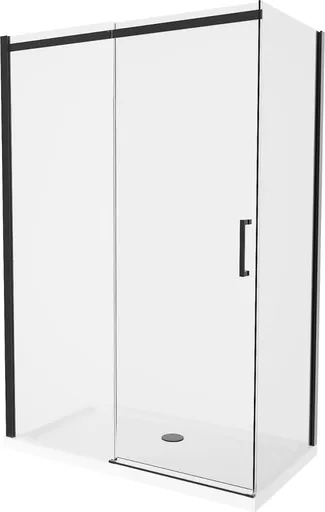 MEXEN/S Omega sprchový kout 140x80, transparent, černá + bílá vanička se sifonem 825-140-080-70-00-4010B