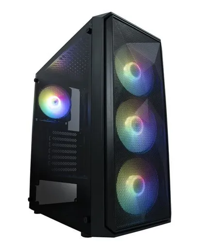 VeinX case ME19A Mid Tower, bez zdroje, 1x USB3.0, 1x USB2.0, 4x 120mm ARGB Fan, 1x ARGB Controller, černá
