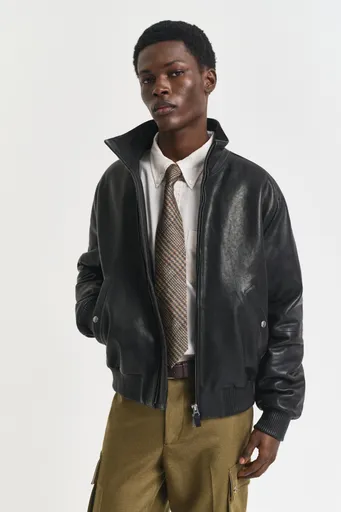 BUNDA GANT LEATHER HARRINGTON JACKET BLACK