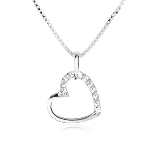Náhrdelník ze stříbra 925, kontura srdce napůl vykládaná čirými zirkony