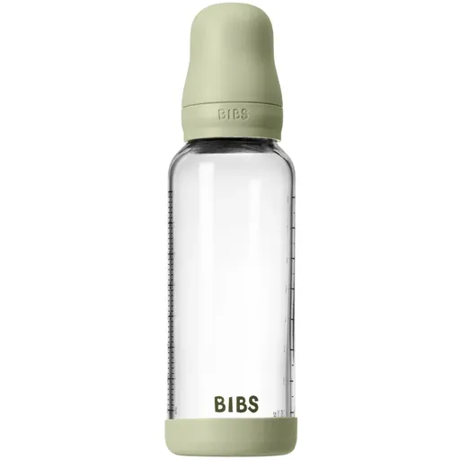 BIBS Baby Glass Bottle Silicone antikoliková lahev se silikonovým pítkem Sage 240 ml
