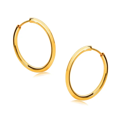 Zlaté kruhové náušnice ve 14K zlatě - tenká zaoblená ramena, lesklý povrch, 16 mm
