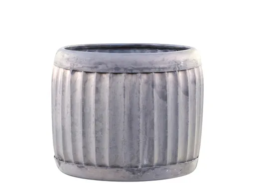 Dekorační plechový antik obal na květináč Grooves M - Ø 23*16cm Chic Antique