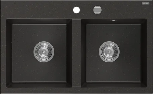 MEXEN Hektor granitový dřez 2-bowl 800 x 480 mm, černá/zlatá metalik, sifon chrom 6521802000-75