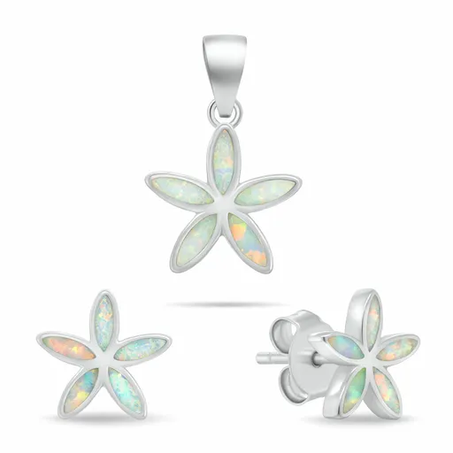 Brilio Silver Set šperků se syntetickými opály Květiny SET288W (přívěsek, náušnice)