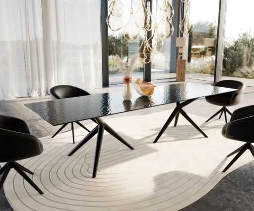 Jídelní stůl Edge 300x100 reliéfní sklo kouřové černé 3D design