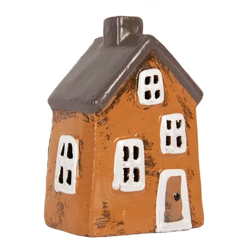 Oranžový keramický svícen na čajovou svíčku domek Village - 9*7*12 cm Clayre & Eef