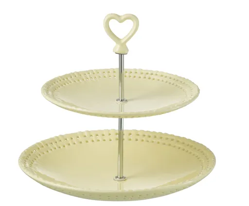 Žlutý keramický 2-patrový etažér Hella Yellow - 25*25*23 cm J-Line by Jolipa