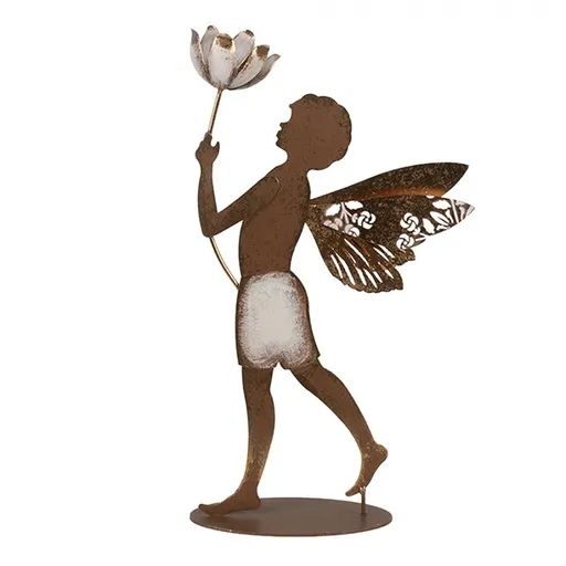 Vánoční rezavá antik dekorace anděl s květinou - 20*8*36 cm Clayre & Eef