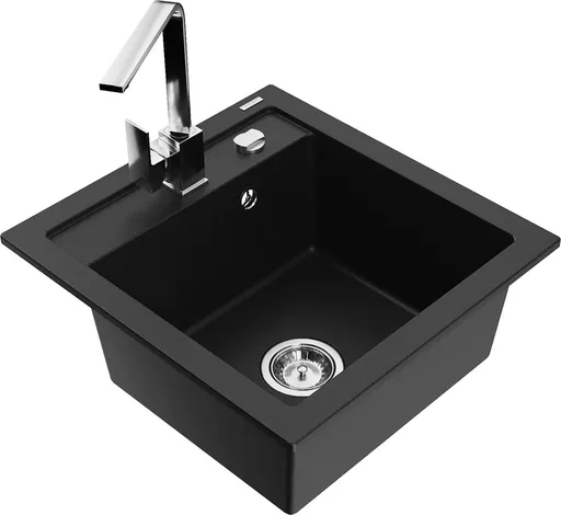 MEXEN/S Vito granitový dřez 1-miska včetně baterie Rita, černá 6503-77-670300-00