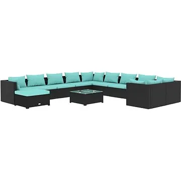 12dílná zahradní sedací souprava s poduškami polyratan černá, 3102721 (3102721)