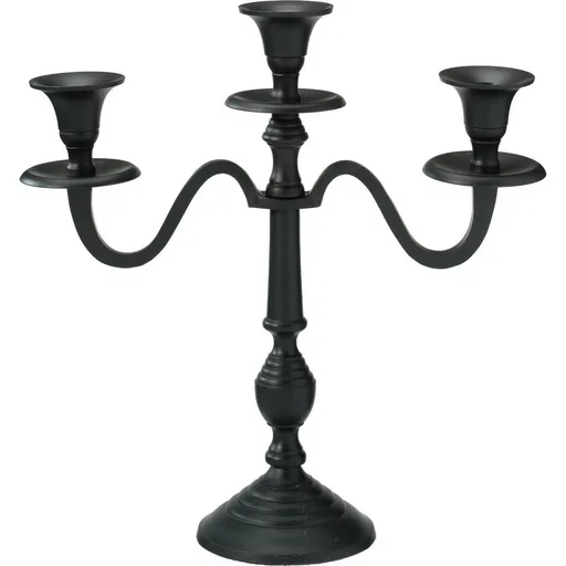 Kovový svícen 3ramenný 29x10x30 cm, barva černá, dekor 2