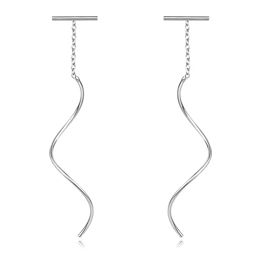 Provlékací náušnice ze stříbra 925 - lesklá spirála, krátký řetízek