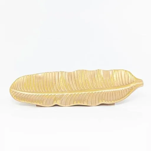 Eurolamp Vánoční dekorace zlatý talíř, tvar listu 14 x 36 x 2,5 cm, 1 ks
