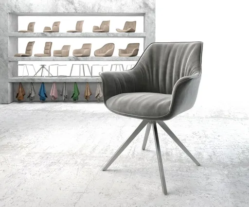 Otočná židle Keila-Flex s područkami samet šedá křížová podnož