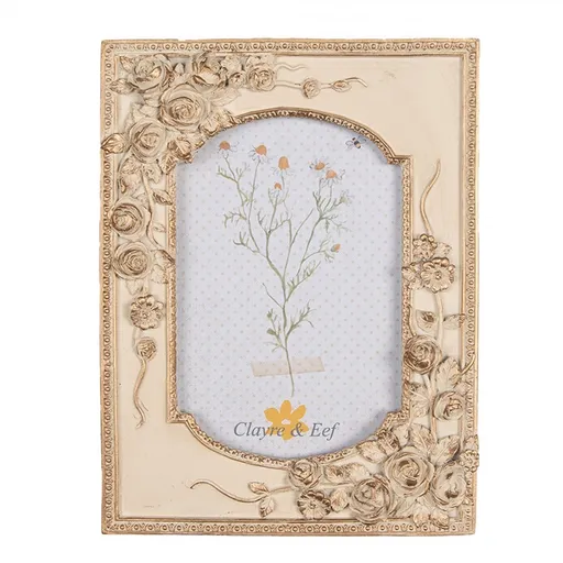 Béžovo-zlatý antik romantický fotorámeček s růžemi - 16*3*21/ 10*15 cm Clayre & Eef