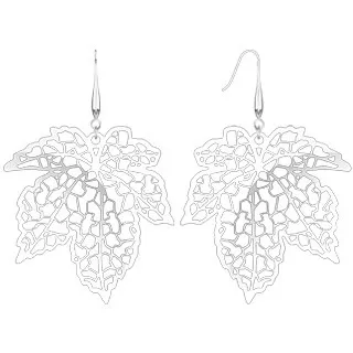 Náušnice z oceli 316L stříbrné barvy - vyřezávaný javorový list