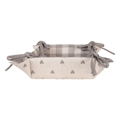 Béžovo-šedý károvaný košík na pečivo se srdíčky Love It - 35*35*8 cm Clayre & Eef