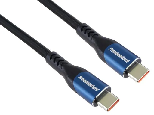 PremiumCord USB-C kabel (USB 3.2 GEN 2x2, 5A, 100W, 20Gbit/s) 2m, bavlněný oplet