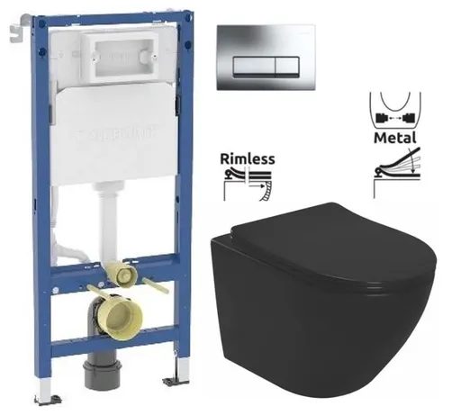 GEBERIT DuofixBasic s chromovým tlačítkem DELTA51 (458.103.00.2 51CR MM1)+ WC REA CARLO MINI RIMLESS ČIERNY MAT + SEDADLO 458.103.00.2 51CR MM1