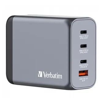 Verbatim GaN 32204, cestovní nabíječka do sítě, USB 3.0, USB C, šedá, 200 W, vyměnitelné vidlice C,G,A