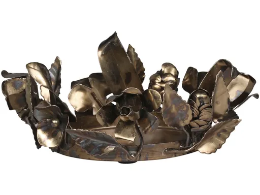 Mosazný antik kovový svícen s květy růže Rose - Ø 18*7 cm Chic Antique