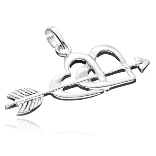 Stříbrný přívěsek 925 - zamilovaná srdce se šípem