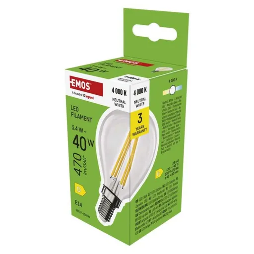 EMOS LED žárovka Filament Mini Globe / E14 / 3,4 W (40 W) / 470 lm / neutrální bílá ZF1D23