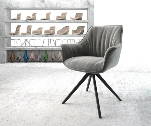 Otočná židle Keila-Flex s područkami samet šedá křížová podnož