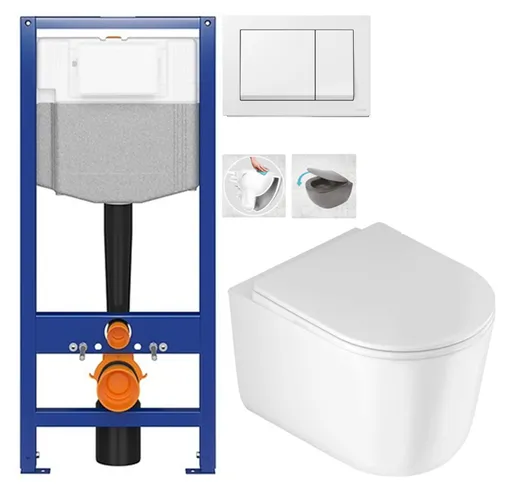 CERSANIT předstěnový instalační systém s bílym tlačítkem K97-516 + WC DEANTE Jasmin se sedátkem RIMLESS K97-526 516 JA1