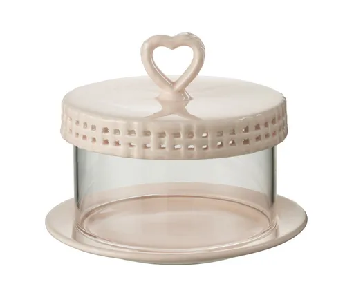 Růžový keramický servírovací podnos s poklopem Hella Pastel Pink - Ø16*13 cm J-Line by Jolipa