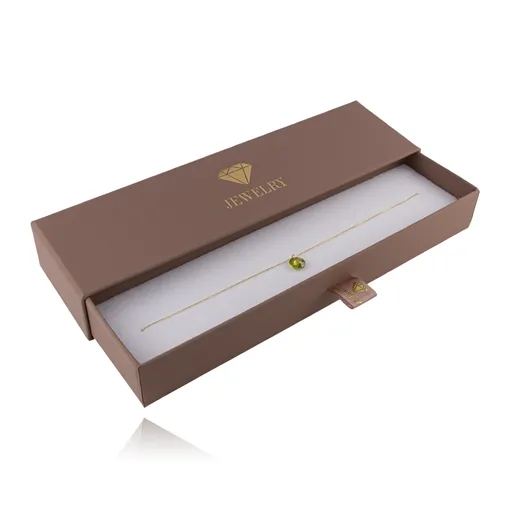 Růžovo-hnědá vysouvací krabička na náramek s nápisem JEWELRY a diamantem
