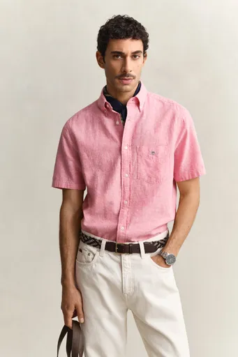 KOŠILE GANT REG COTTON LINEN SS SHIRT ROSE PINK