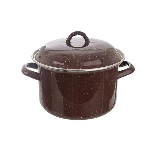 Smaltovaný hrnec s lemem a poklicí BROWN