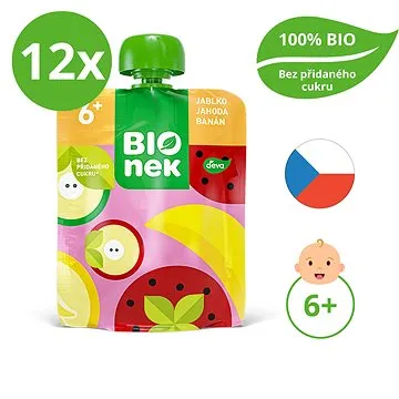 BIOnek BIO jablko, jahoda a banán 12× 90 g (8591119905086)