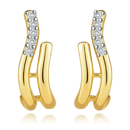 Náušnice ze 14K kombinovaného zlata - vlnky s čirými zirkony, puzetky