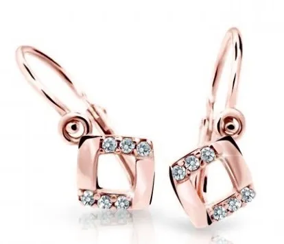 Cutie Jewellery Čtvercové dětské náušnice z růžového zlata C2268-10-X-4 bílá
