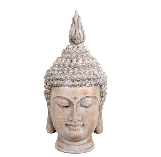 Béžová antik dekorace hlava Buddha - 11*15*28 cm Chic Antique
