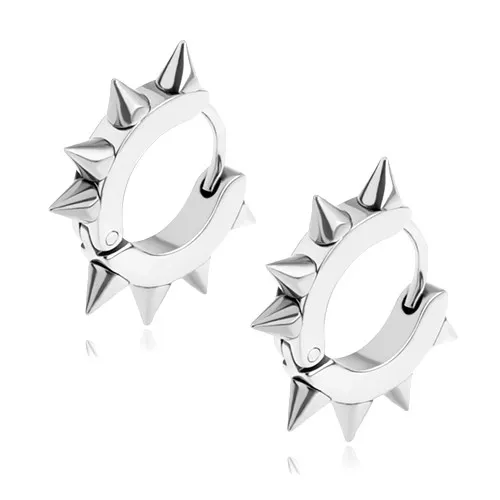 Náušnice z chirurgické oceli zdobené ostny, stříbrná barva