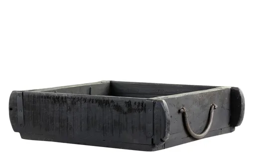 Černá dřevěná retro bedýnka s kovovými uchy Grimaud Brick old - 22*22*7cm Chic Antique