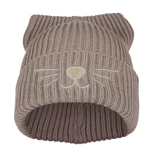 Bontis Pletená čepice s výšivkou Kočka - Kašmírová | uni