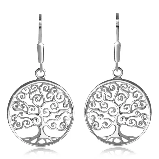 Stříbrné 925 náušnice - tenká linie kroužku, strom života, dámský patent