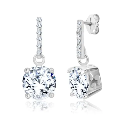 Stříbrné náušnice 925 - zirkonová linie a třpytivý zirkon, srdíčkové výřezy