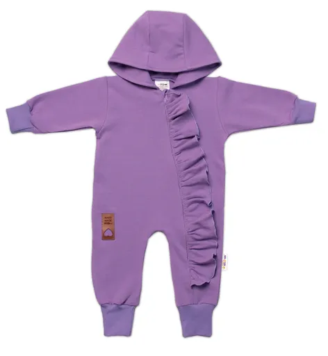 Baby Nellys Teplákový overal s volánkem a kapucí GIRL,fialový, vel. 86