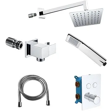 Mereo Sprchová sada s termostatickou podomítkovou tlačítkovou baterií - 2-cestná - hranatý kryt