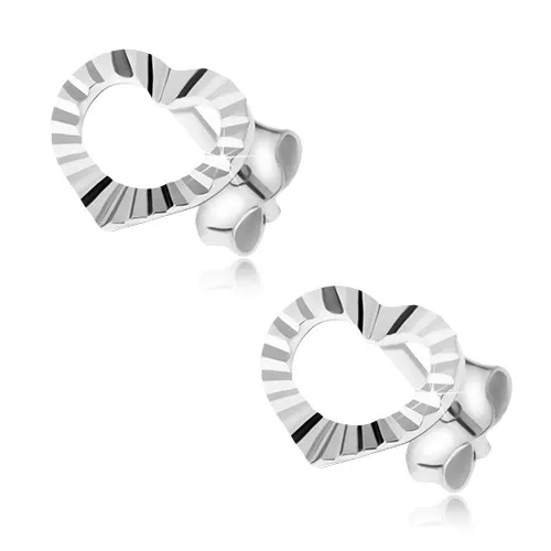 Vroubkované obrysy souměrných srdcí, náušnice ze stříbra 925