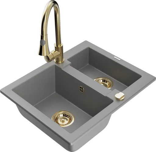 MEXEN/S Carlos granitový dřez 1.5 včetně baterie Elia, šedá 6518-71-670101-50