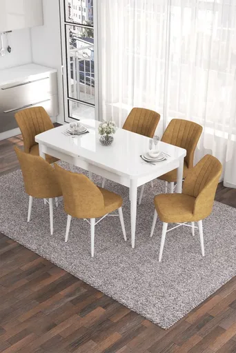 Extendable Dining Table & Chairs Set (7 Pieces) Eva - White, Cappuccino