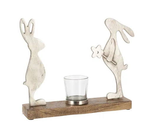 Dřevěno-kovový dekorační svícen s králíčky - 28*5*22 cm J-Line by Jolipa