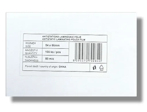 Laminovací folie 54x86mm 80mic 100ks